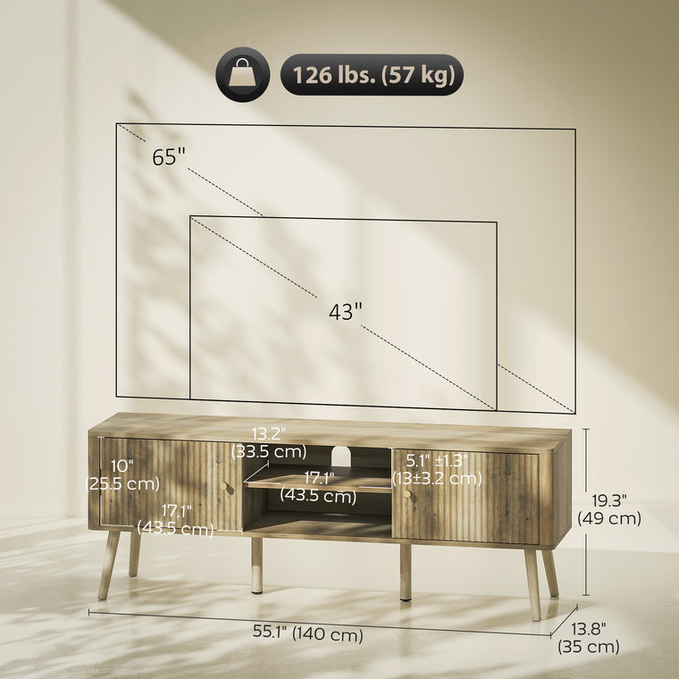 65" TV Stand with Adjustable Shelves and Pine Legs - Oak