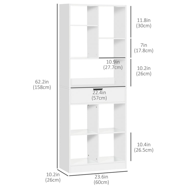 Tall Bookshelf with Drawer - White