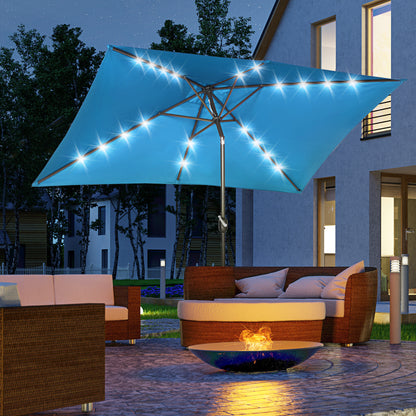 6.5x10ft Turquoise Aluminum Market Parasol with Solar LEDs