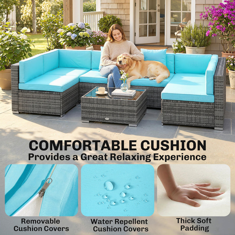 7-Piece PE Rattan Conversation Set with Sectional Sofa