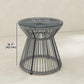 Round End Table, Rattan Side Table, Hollow Drum Design Coffee Table w/ Glass Top for Patio, Garden, Balcony, Dark Grey