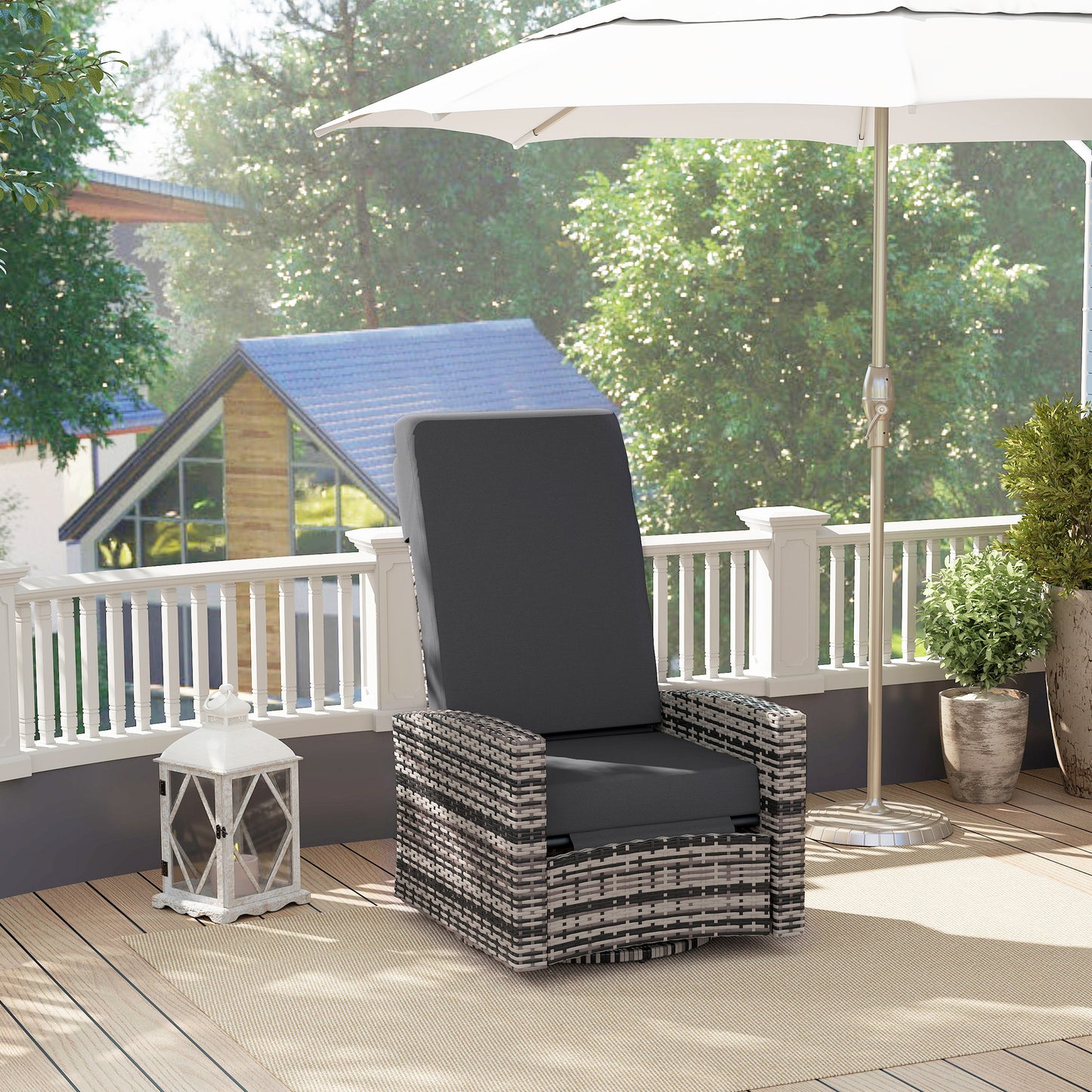 Outdoor Rattan Wicker Lounge Chair with Footrest & Soft Cushion for Patio, Garden, Backyard, Cream White