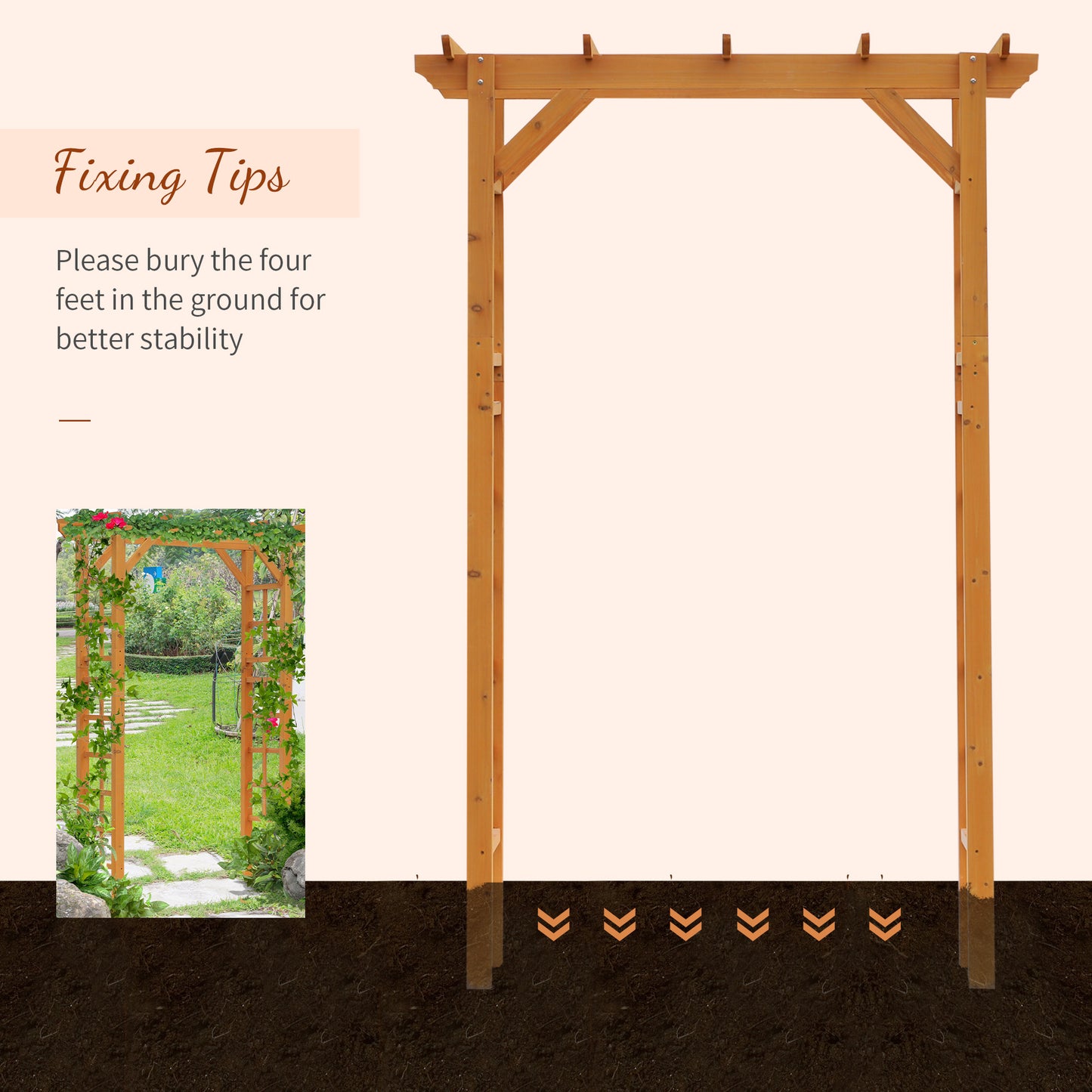 85" Wooden Outdoor Garden Arbour, Garden Arch Trellis for Climbing Vines for Wedding and Ceremony - Orange