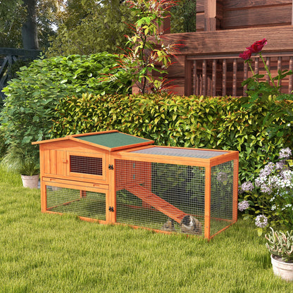 Orange Wooden Rabbit Hutch with Removable Tray & Openable Roof