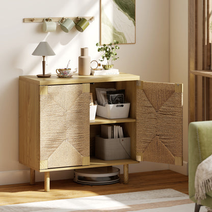 Handwoven Rope Accent Sideboard Cabinet - Oak
