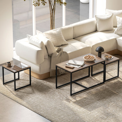 Nesting Coffee Table Set of 3 with Metal Frame - Brown