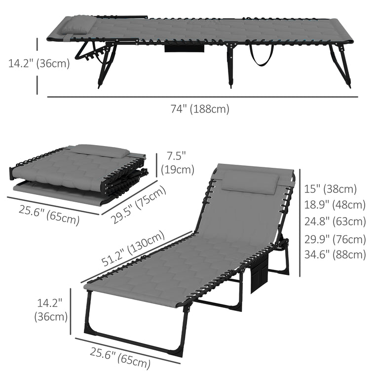 Folding Chaise Lounge with Reclining Back, 25.6" x 74"
