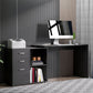 L-Shaped Corner Straight Writing Desk with Storage Shelf, Drawer, Home Office PC Table Computer Workstation, Black