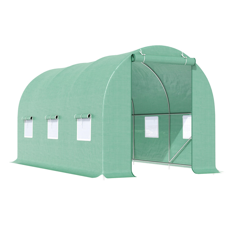 15' x 6.6' x 6.6' Green Tunnel Greenhouse with Roll Up Door