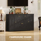Sideboard Buffet Cabinet, Farmhouse Coffee Bar Cabinet with Door Shelves, Adjustable Shelves, Drawer, Barn Doors, Black