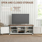 Farmhouse TV Stand Small Minimalist Barn Doors Cable Management for 65" TV Small Space Apartment Distressed White