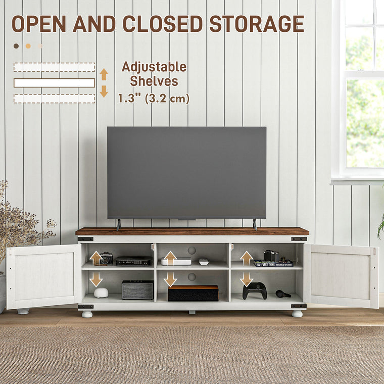 Farmhouse TV Stand with Barn Doors for 65" TV - Distressed White
