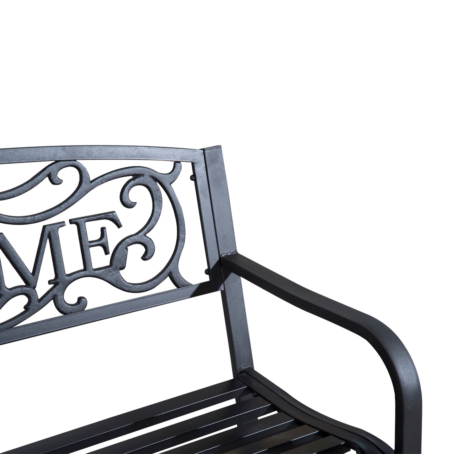 50" 2-Seater Garden Bench, Patio Decorative Chair Metal Backyard Loveseat Outdoor Furniture for Yard, Lawn, Porch, Black