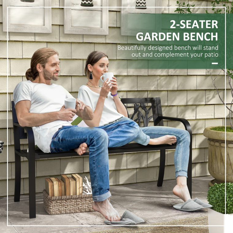 49" Metal Outdoor Bench with Curved Arms