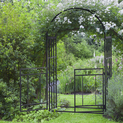 6.7FT Dark Grey Steel Garden Arch with Gate