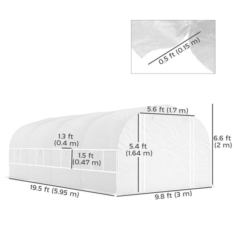 19.5' x 10' x 6.6' White Tunnel Greenhouse with Mesh Sidewalls