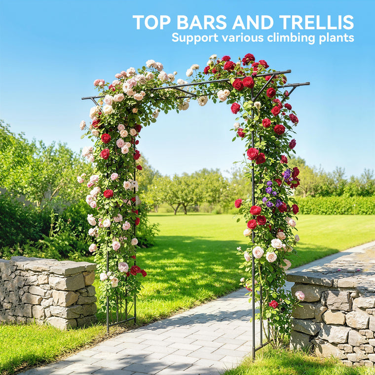 70.9" x 15.7" x 84.6" Black Steel Garden Arch Trellis