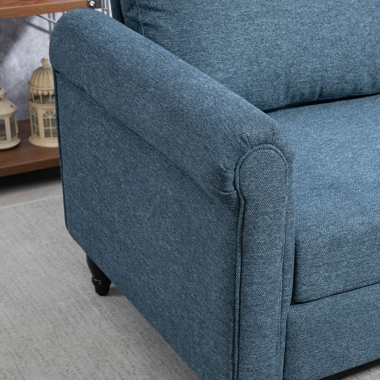 Vintage Loveseat, Upholstered Love Seat Furniture, Fabric 2 Seater Sofa with Rolled Arms, Rubber Wood Legs, Dark Blue