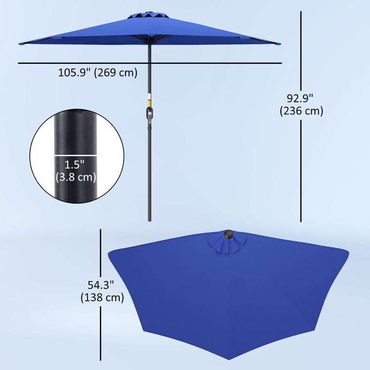 9ft Deep Blue Half Round Umbrella with 5 Ribs
