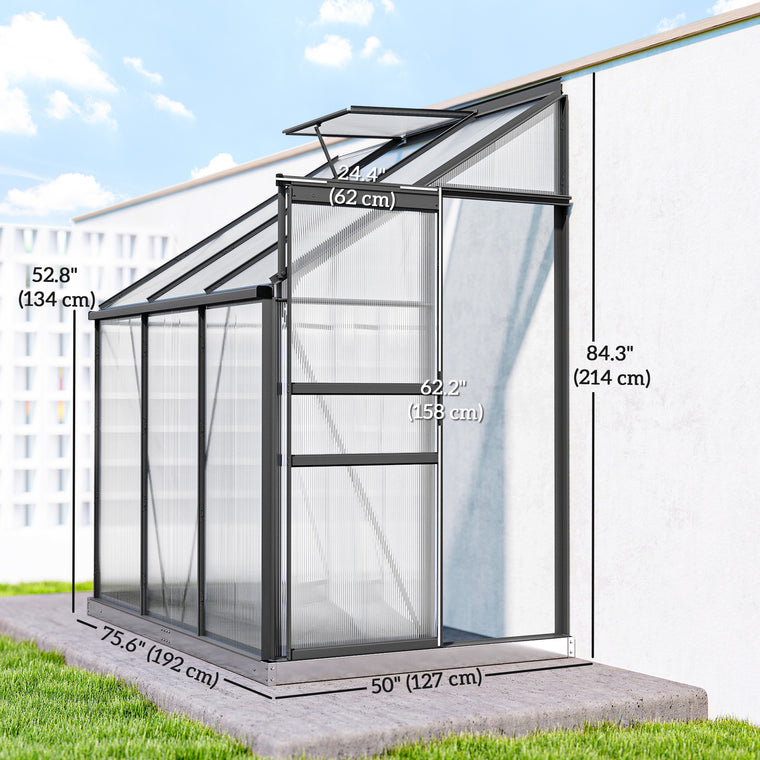 6' x 4' Aluminum Lean-To Greenhouse with Rain Gutter