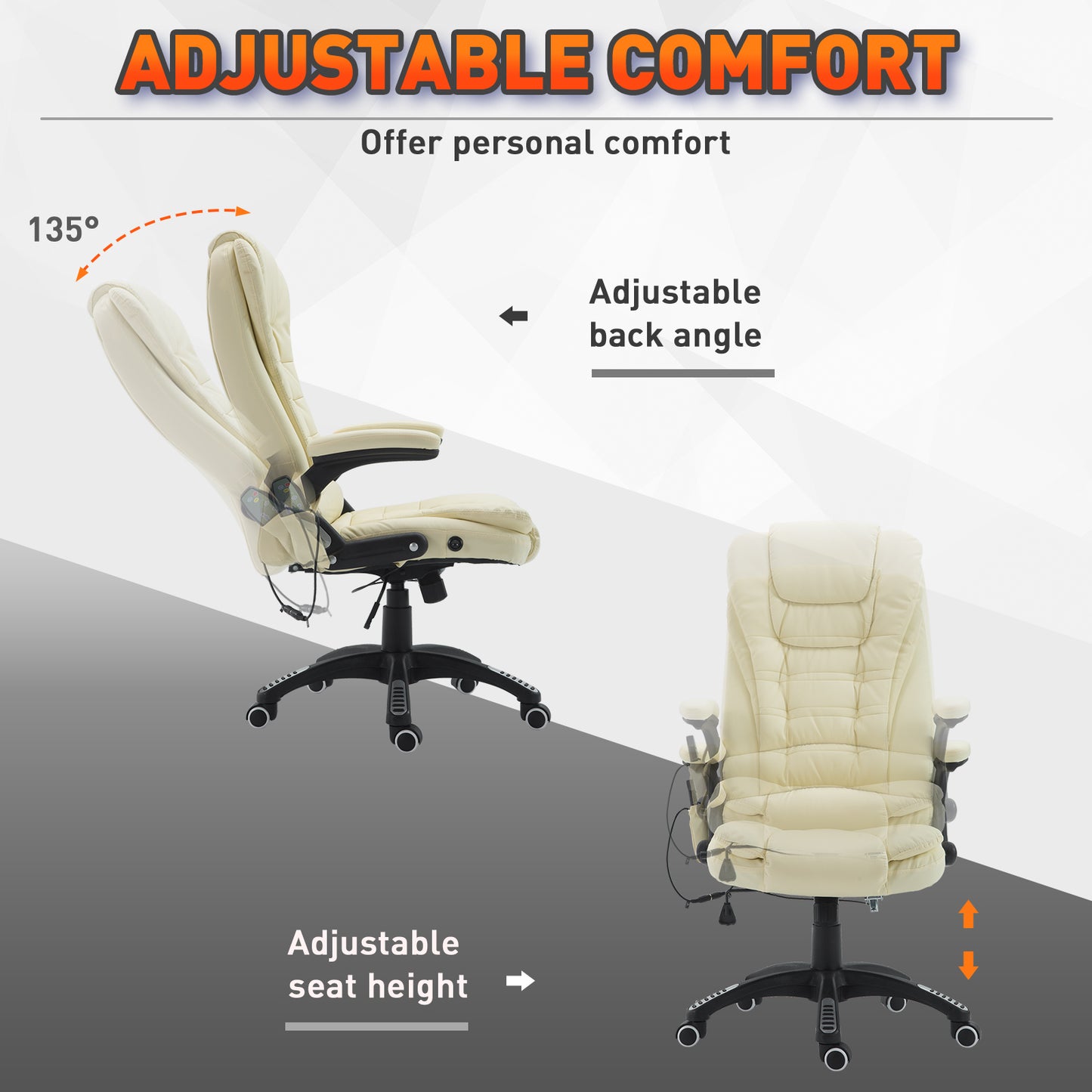 Heated Massage Executive Office Chair, Ergonomic High Back Swivel Computer Chair with Vibration, Beige