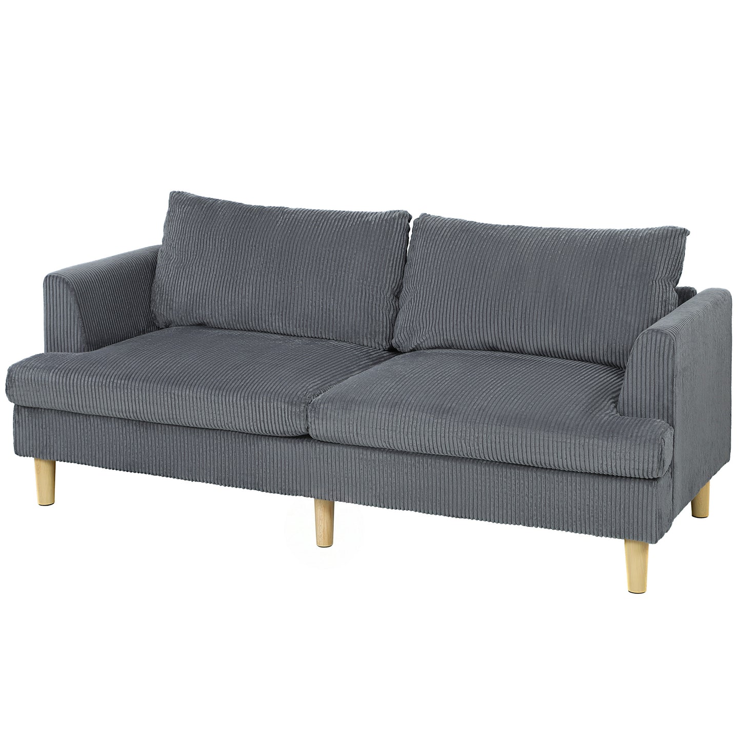 3 Seater Sofa, 74" Modern Corduroy Upholstered Couch with Thick Spring Cushions, Solid Wood Legs, Armrests, Dark Grey