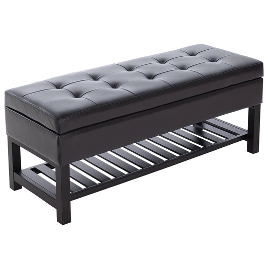 44" Tufted PU Leather Shoe Storage Bench - Brown