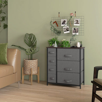 7-Drawer Fabric Dresser with Metal Frame - Dark Grey