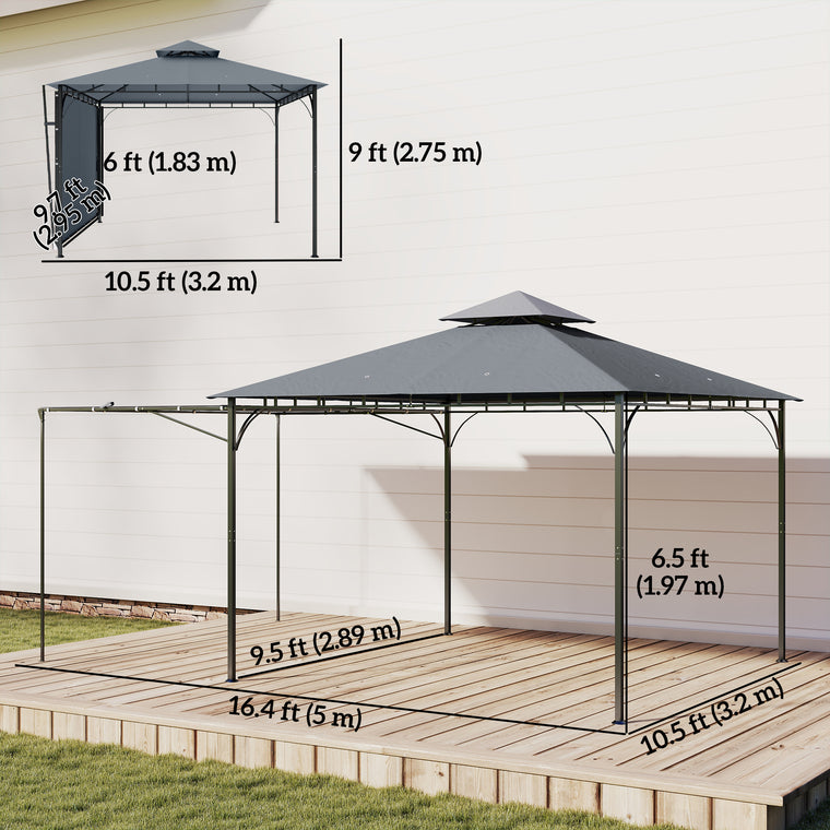 126" x 126" Dark Grey Patio Gazebo with Double Roof