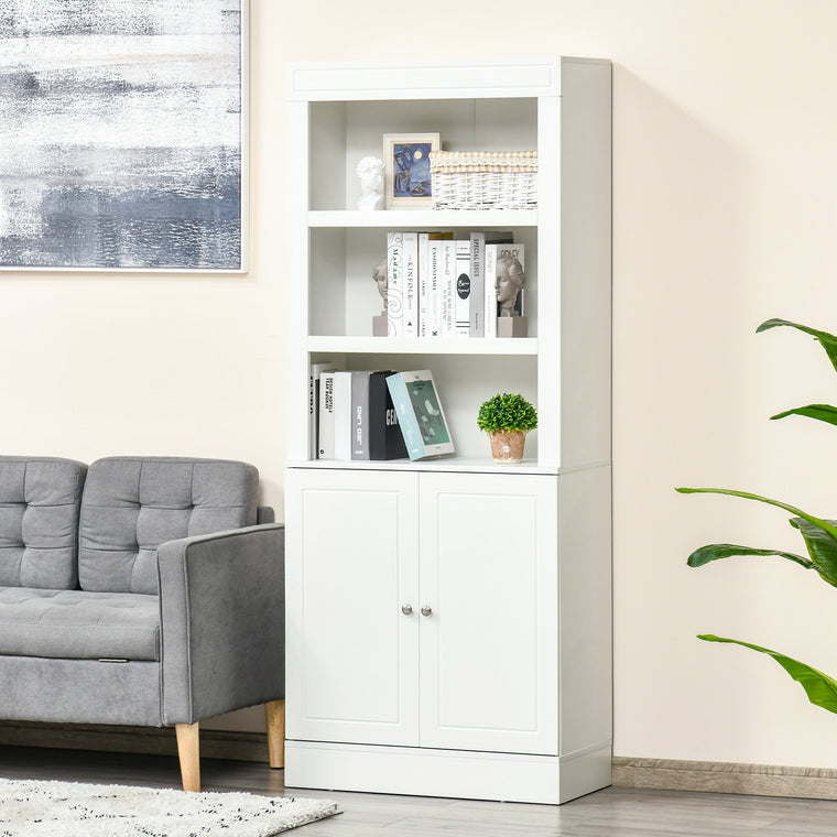 72" Kitchen Buffet with Hutch and 6-Tier Shelving - White