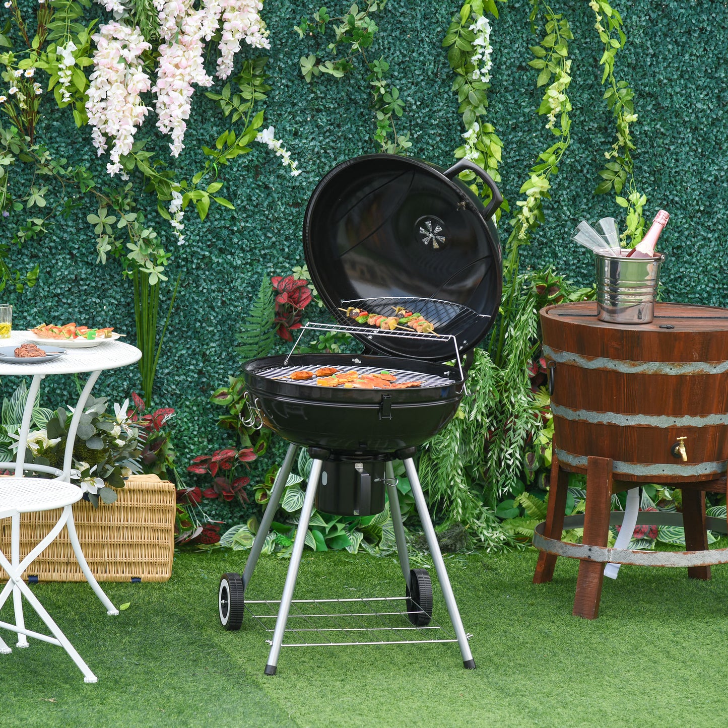 Portable Kettle Charcoal Grill for Outdoor Grilling Heat Control BBQ Barbecue