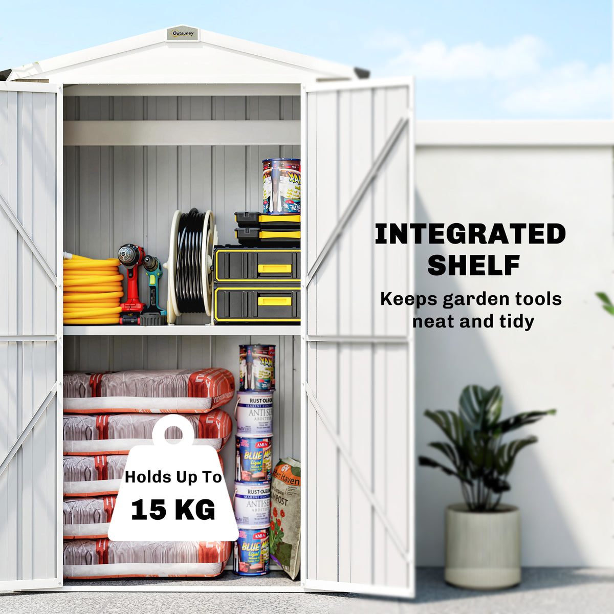 Apex Roof Metal Garden Shed with Shelf