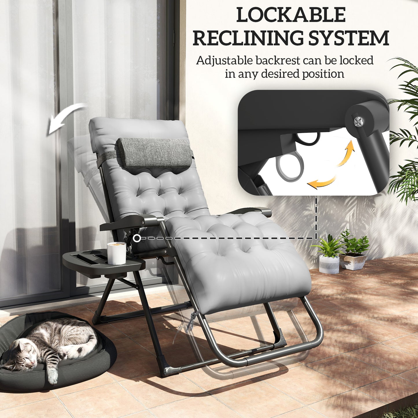 Padded Zero Gravity Chair, Folding Recliner Chair, Patio Lounger with Cup Holder, Adjustable Backrest, Removable Cushion for Outdoor, Deck, Poolside, Red