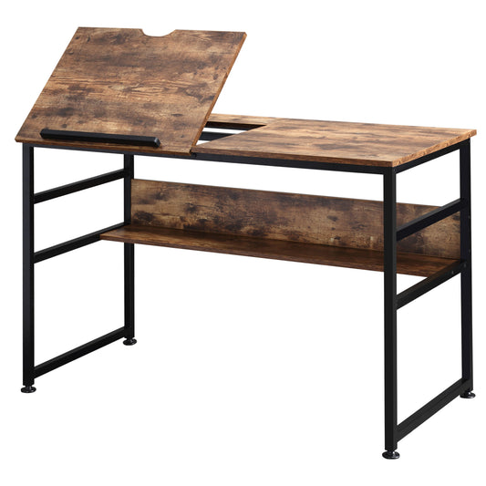 Adjustable Drafting Table with Tiltable Top - Rustic Brown