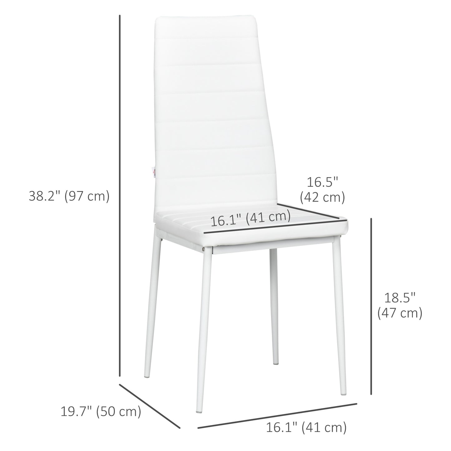 Modern Dining Chairs, Set of 4, High Back PU leather Upholstery and Metal Legs for the Living Room, Kitchen, Home Office, White