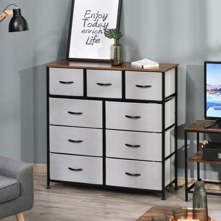9-Drawer Tall Fabric Dresser Tower - Grey