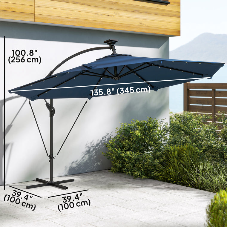 11.3' Navy Blue UPF50+ Aluminum Cantilever Umbrella with Light