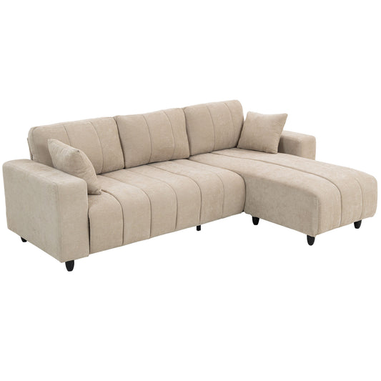 Sectional Couch with Integrated Seat, 3 Seater L-Shaped Sofa with Changeable Chaise, Spring Cushion, 2 Pillows - Beige