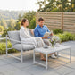 2 Piece Patio Furniture Set, Outdoor Loveseat Sofa Set with Thick Cushions and Coffee Table for Porch Garden, Light Grey