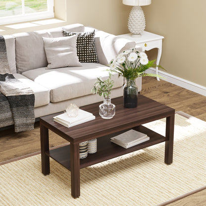 2-Tier Coffee Table with Storage Shelf - Walnut