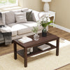 2 Tier Coffee Table with Storage Shelf, Rectangular Center Table for Living Room, Home Office Furniture Walnut