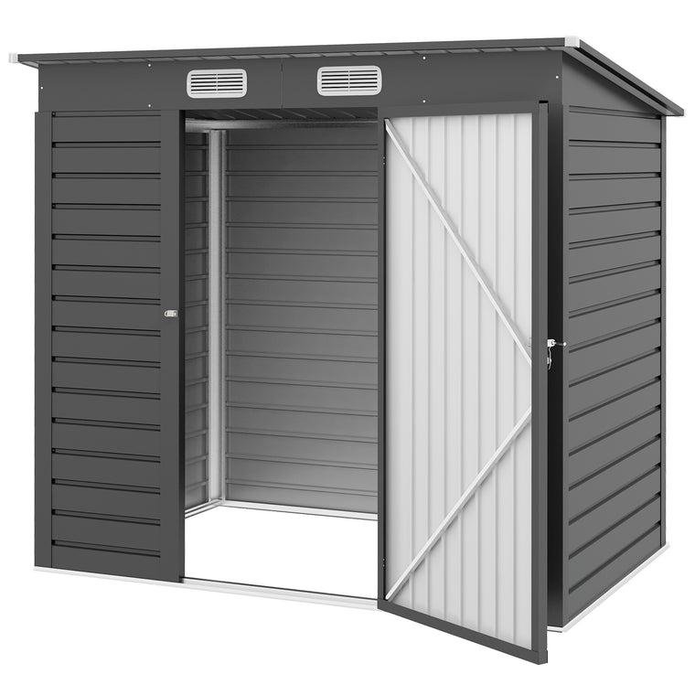 6' x 4' Galvanized Garden Tool Shed with Double Doors and Vents