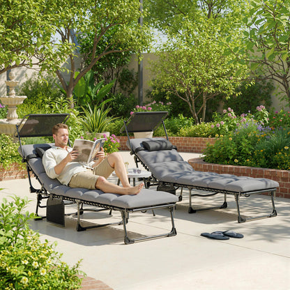 Folding Chaise Lounge Chairs with Canopy, Set of 2