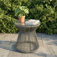 Round End Table, Rattan Side Table, Hollow Drum Design Coffee Table w/ Glass Top for Patio, Garden, Balcony, Dark Grey
