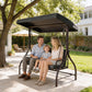 Convertible Patio Swing Bed with Canopy and Cushions, 3 Seater Porch Swing for Outdoor, Backyard, Garden, Black