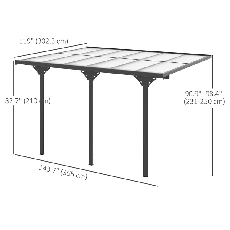 10' x 12' Grey Hardtop Pergola with Polycarbonate Roof