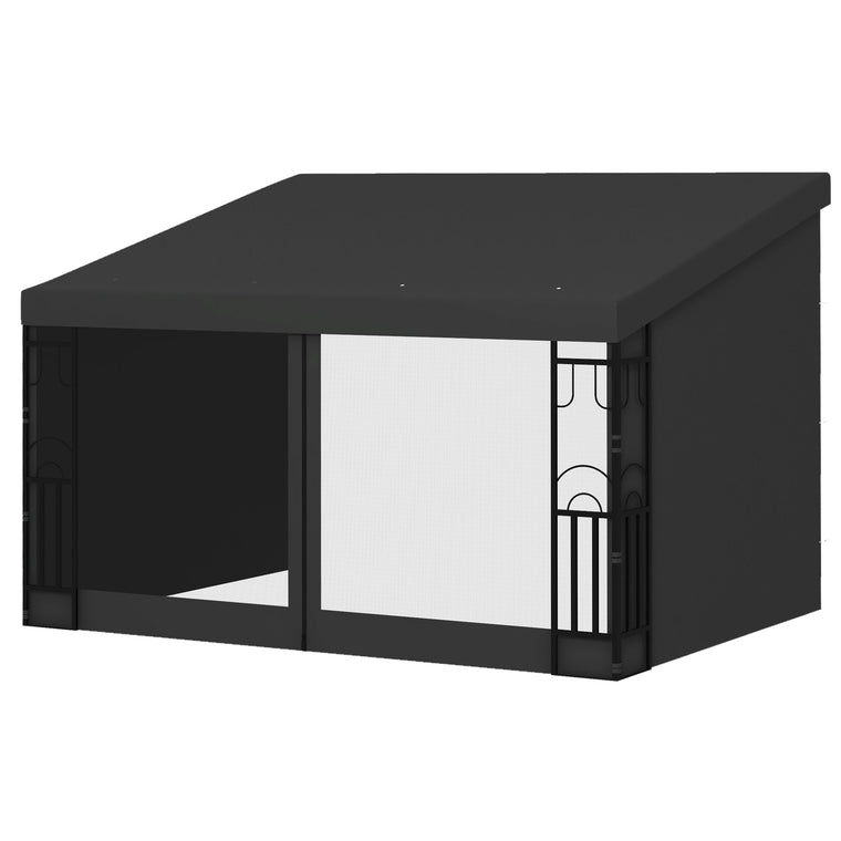 10' x 13' Dark Grey Lean-To Hardtop Pergola with Curtains
