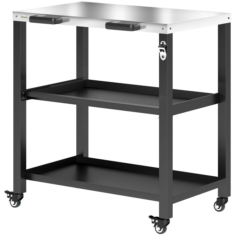 Stainless Steel Grill Cart with Shelves and Wheels