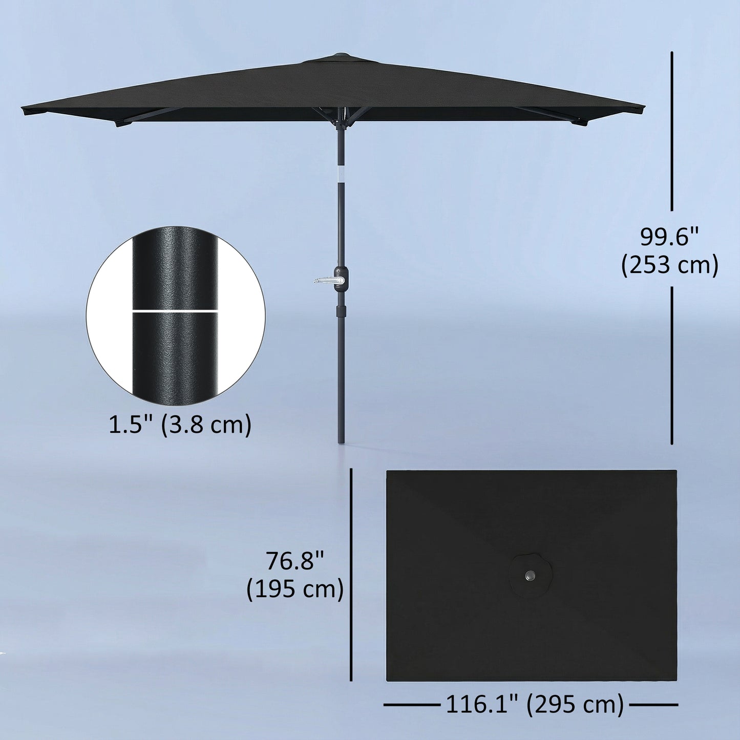 6.4 x 9.7ft Rectangle Aluminum Tilt Patio Umbrella, Garden Market Parasol, Outdoor Sunshade Canopy with Crank, Black