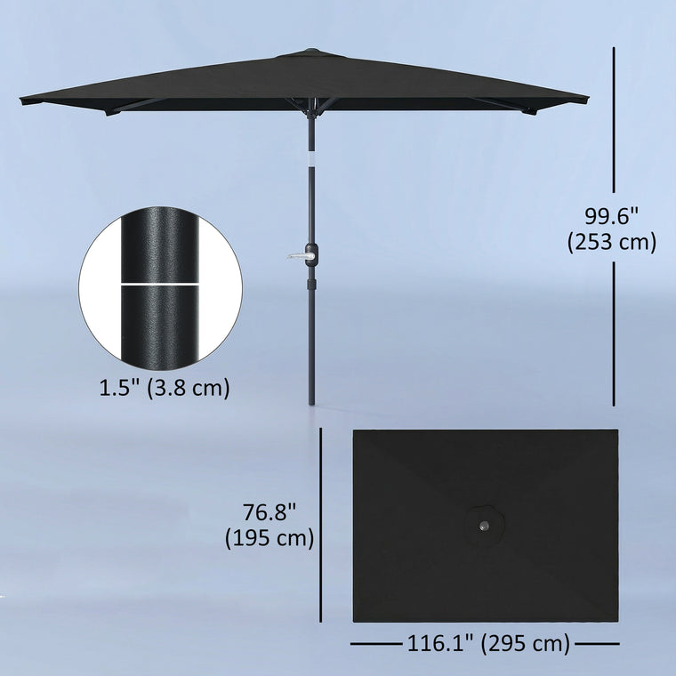 6.4' x 9.7' Black Rectangular Patio Umbrella with Tilt & Crank